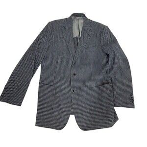 Ibiza Gingham Blazer Jacket 46L Cotton Blend Black Gray Checkered Mens 46L